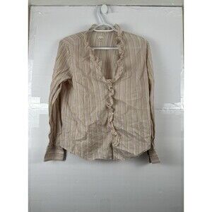 La Vie Rebecca Taylor M Striped Blouse Ruffle Collar Button Up Shirt